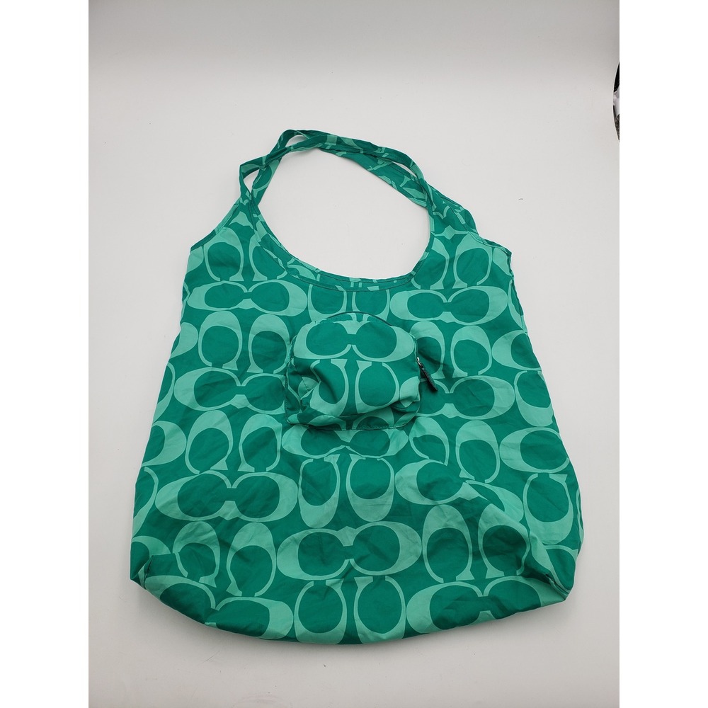 Coach Poppy Nylon Park Signature Folding Tote Bag Green C Logo